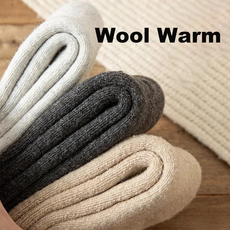 3Pairs/Men's Winter Warm Wool Socks Women Super Thick Heart Thickened Loop Merino Wool Socks Cold Resistant Snow Plush Stockings