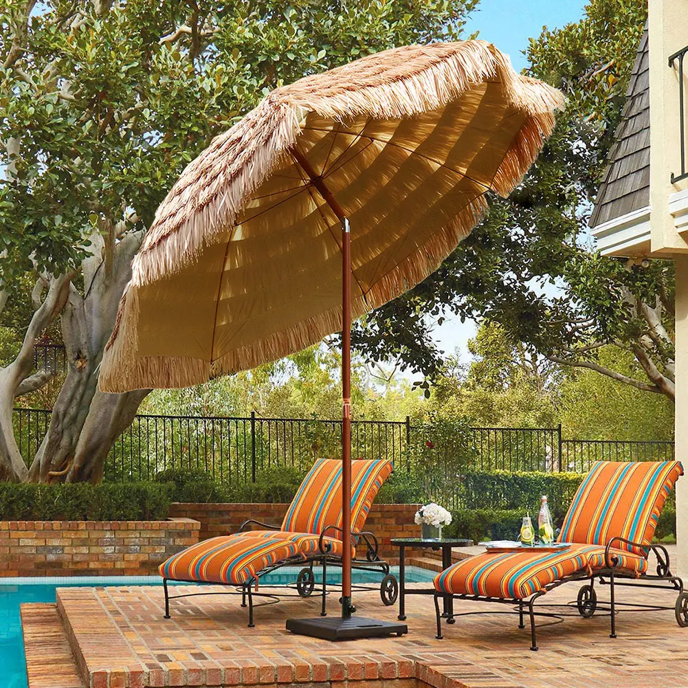 6.23ft/1.9m Height Beach Umbrella Height Adjustable Outdoor Patio Umbrella 8 Ribs Thatched Tiki Umbrella for Garden Patio