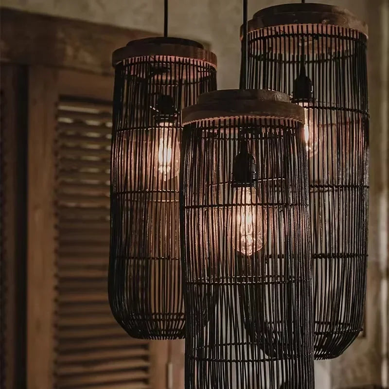 Japanese Rattan pendant light vintage laterns Wabi-sabi Lights Living Room dining lights hanging Homestay kitchen island light