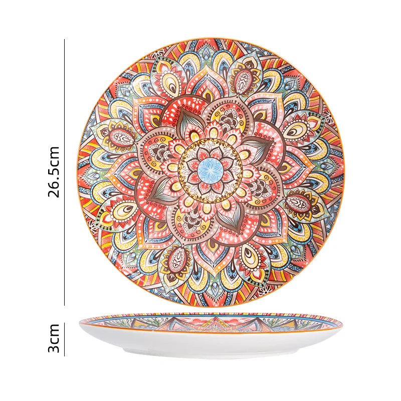 Vintage Ceramic Tableware Bohemia Style Dinner Plates Sets Kitchen Supplies Full Tableware of Plates Porcelain Dinnerware Set