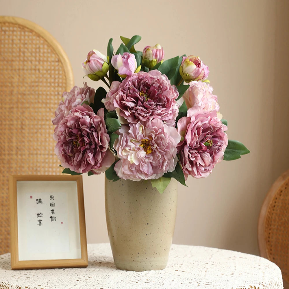 Large Silk Peony Artificial Flowers High Quality Simulation Peony European Style Fake Flowers Bouquet For Wedding Home Decor 1PC