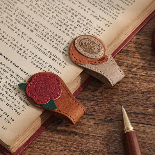 2 pieces of vintage magnetic leather bookmarks, women's leather magnetic bookmarks, bookmark clamping accessories
