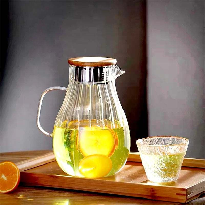 Large-capacity High Borosilicate Vertical Stripes Glass Cold Kettle Lemon Water Bottle Beverage Juice Drink Jug Home Pitcher