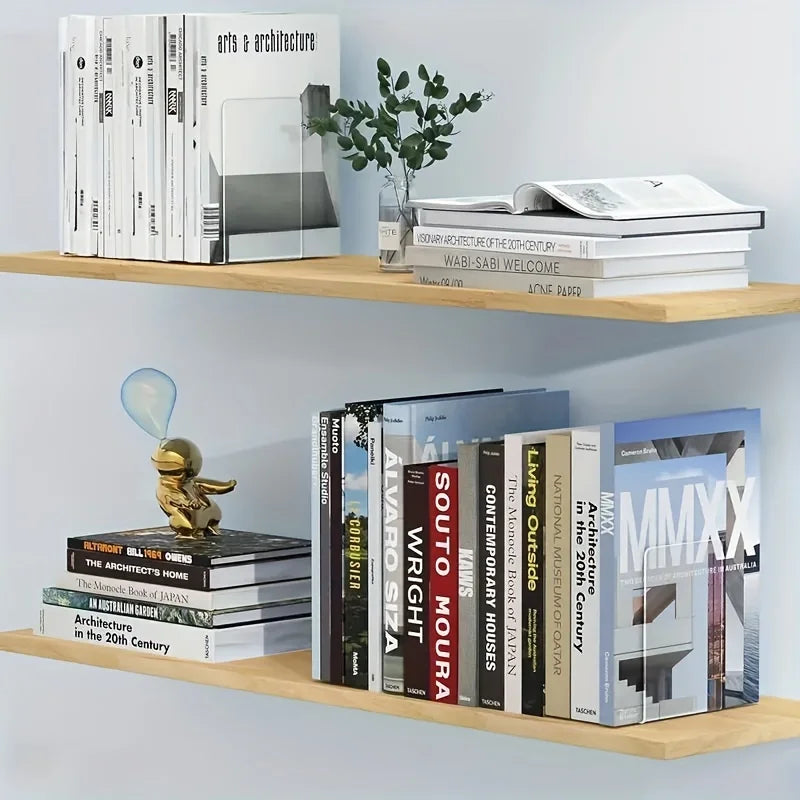 2Pcs Clear Acrylic Bookends L-shaped Desk Organizer Desktop Book Holder School Stationery Office Accessories
