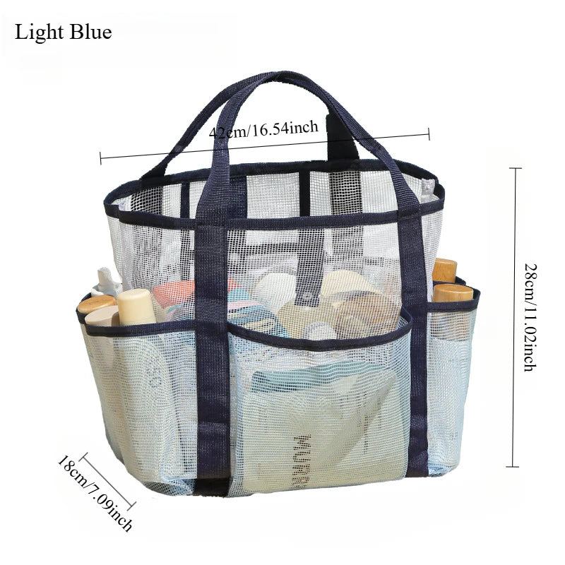 Beach Bag for Women Mesh Travel Tote Family with Multiple Pockets Lightweight Beach Buckle Closure Organizer Bag for Sunscreen