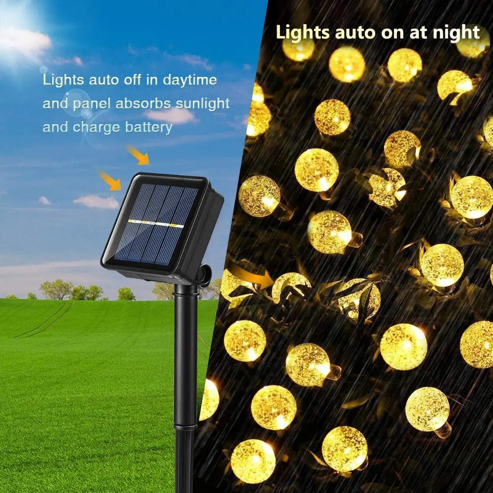 Outdoor Solar String Lights LED Bubble Ball Light String 8 Lighting Modes for Garden Wedding Camping Birthday Holiday Decoration