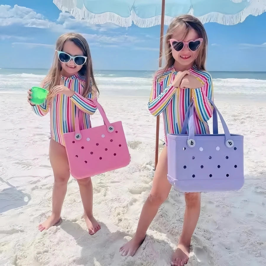 Beach bag with holes, hand-held, waterproof travel bag that can be washed, suitable for sports, beach, and swimming pool use.