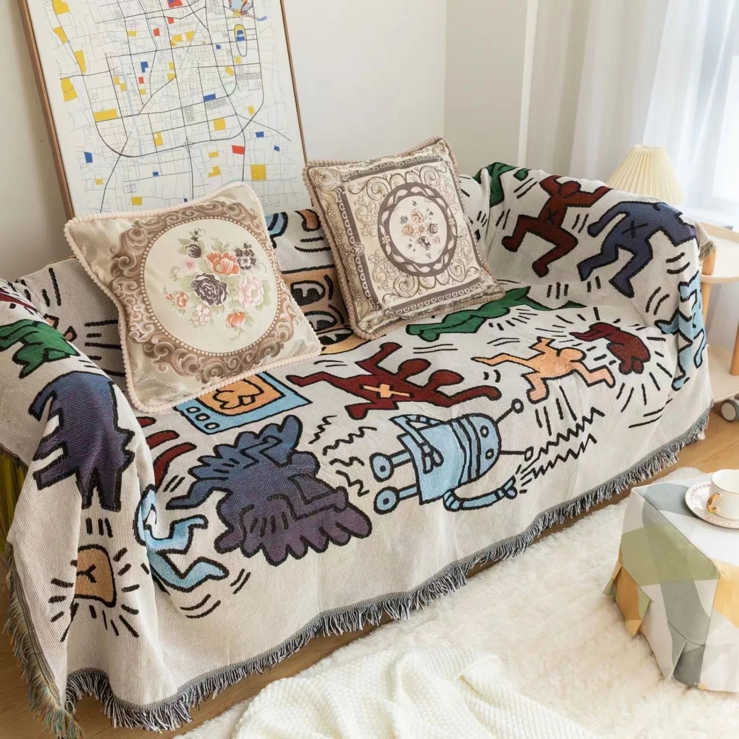 Camping Picnic Blanket Tribal Blankets Indian Outdoor Rugs Boho Decorative Bed Blankets Plaid Sofa Mats Travel Rug Tassels Linen