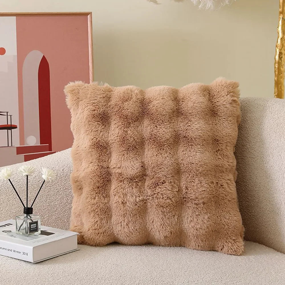 Soft Fur Cushion Cover 45*45cm Cozy Plush Decorative Pillow Cover for Living Room Sofa Decor Pillowcase White Grey Cushion Case