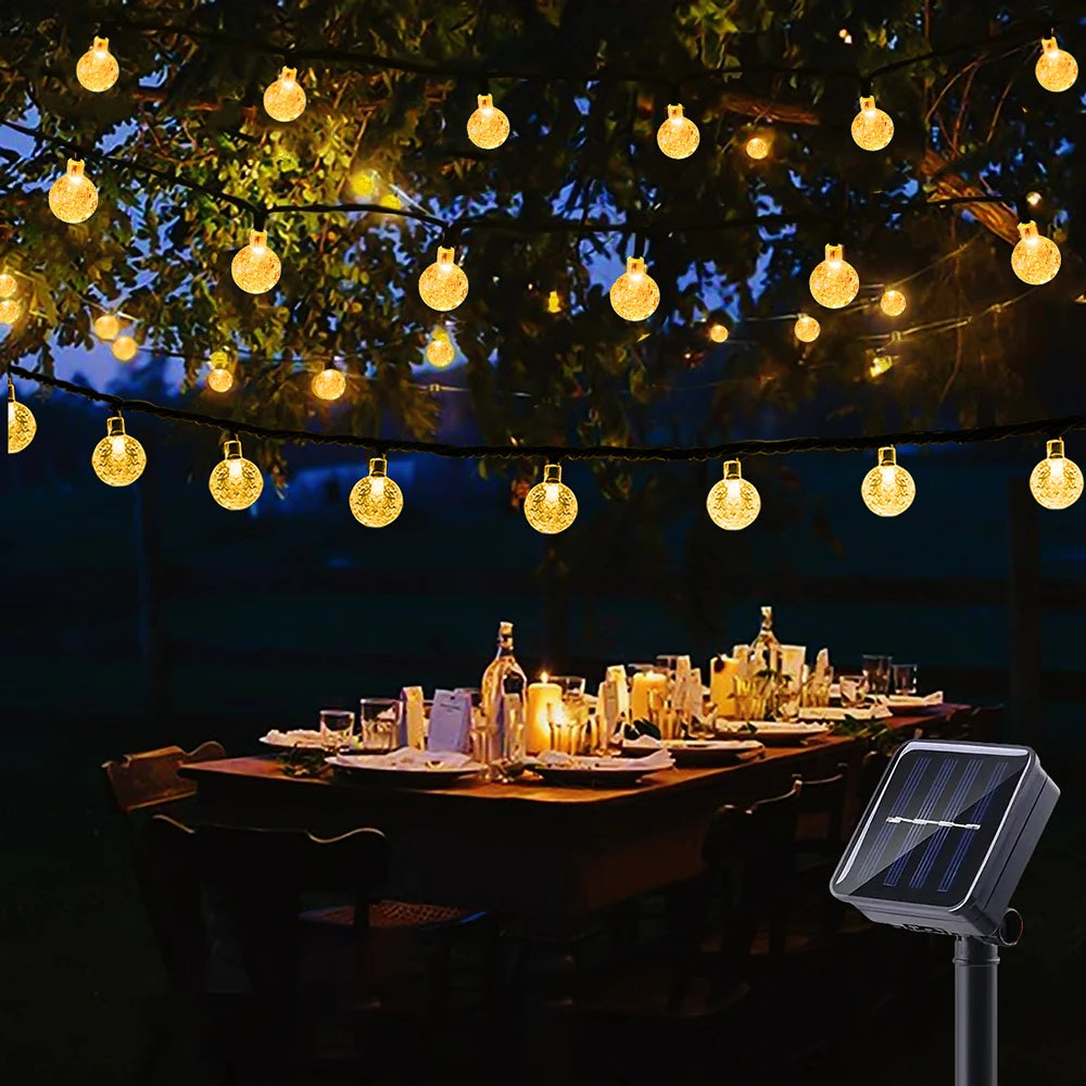 Outdoor Solar String Lights LED Bubble Ball Light String 8 Lighting Modes for Garden Wedding Camping Birthday Holiday Decoration