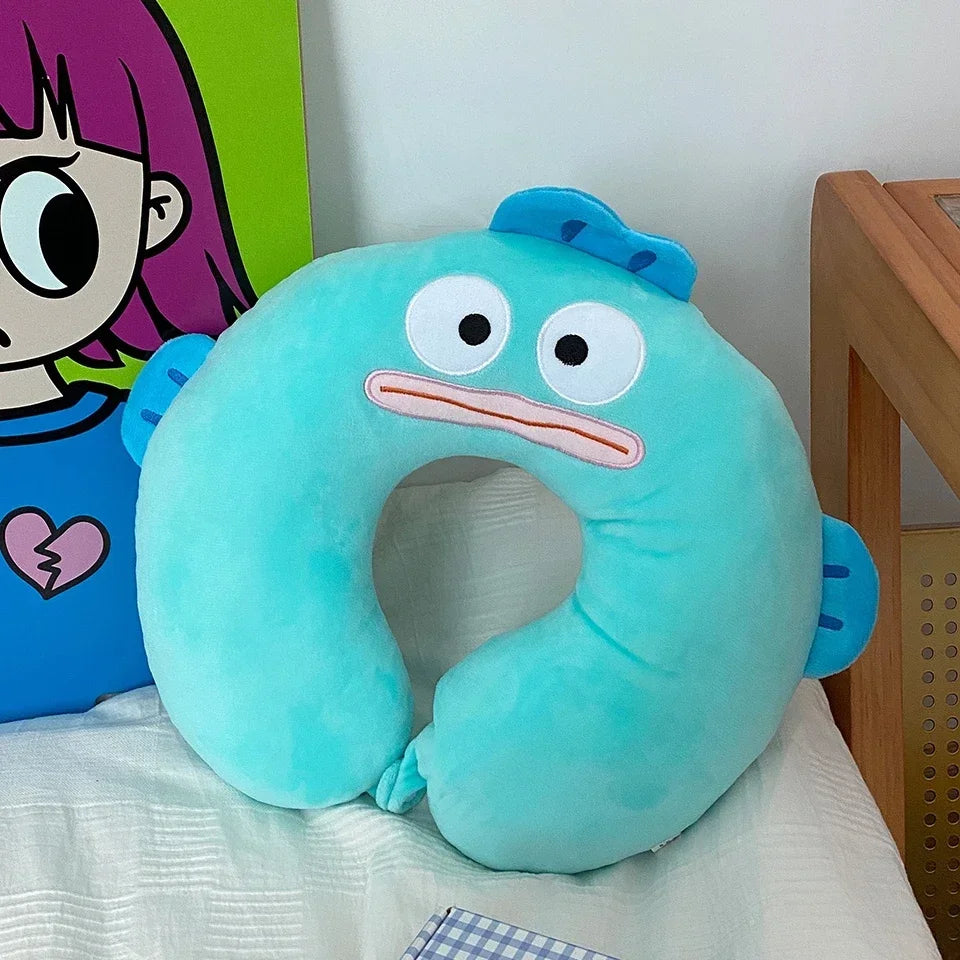 Cinnamoroll Pochacco Hangyodon Kawaii U-shaped Pillow Sanrio Plush Neck Cushion Office Students Sleeping Portable Travel Pillows