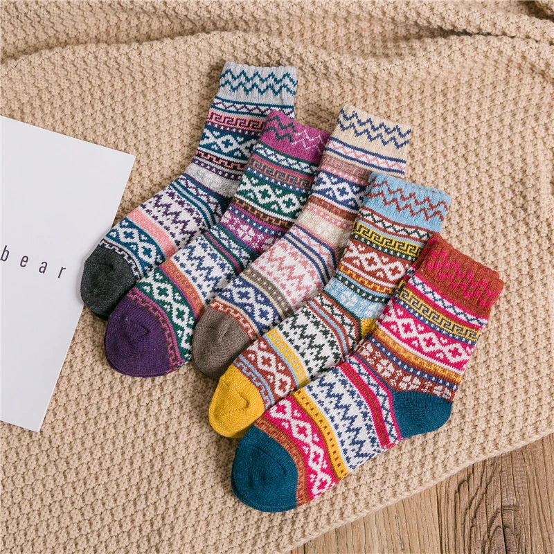 Geometric Striped Thicken Wool Socks for Men Warm Cashmere Novelty Funny Crew Winter Christmas Gift Dropship