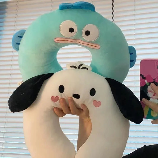Cinnamoroll Pochacco Hangyodon Kawaii U-shaped Pillow Sanrio Plush Neck Cushion Office Students Sleeping Portable Travel Pillows