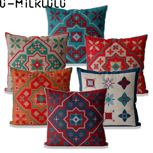 Colorful Morocco Style Pillow Covers, Linen Cushion Cover, Geometric, Decorative, Home Decor Pillow Case, 45x45, 40X40