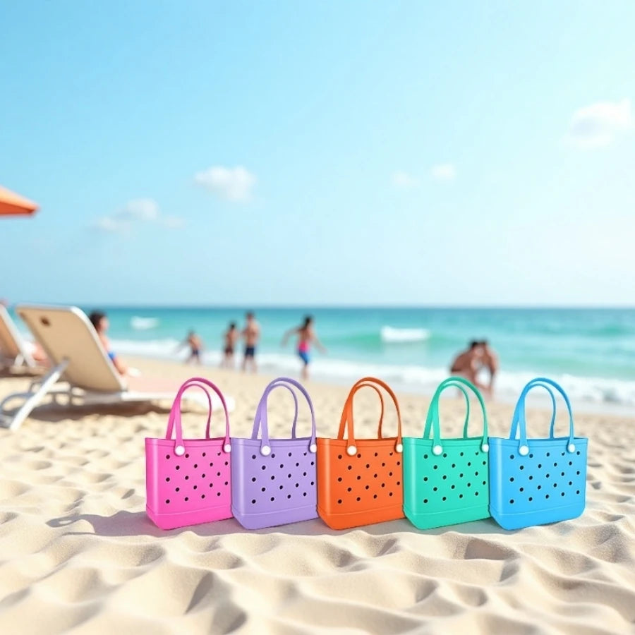 Beach bag with holes, hand-held, waterproof travel bag that can be washed, suitable for sports, beach, and swimming pool use.