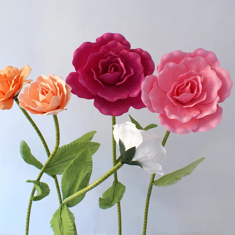 Large Artificial Flowers Wedding Party Decoration PE Flowers Wedding Decoration Rose Flower Window Display Garden Home Decor