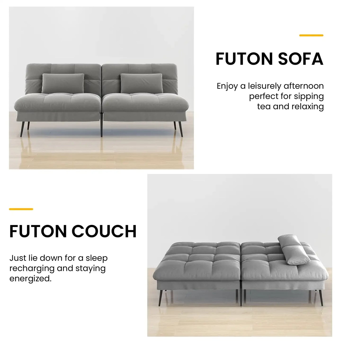 Cloud Comfort Convertible Futon Sofa Bed, Gray