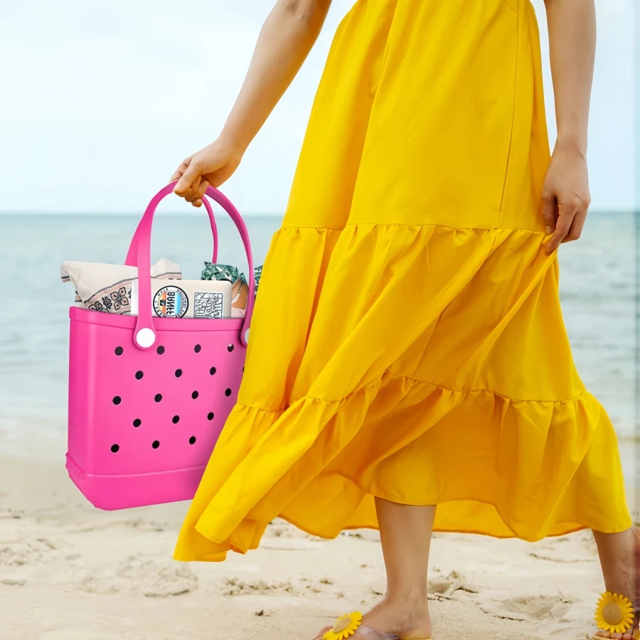 Beach bag with holes, hand-held, waterproof travel bag that can be washed, suitable for sports, beach, and swimming pool use.