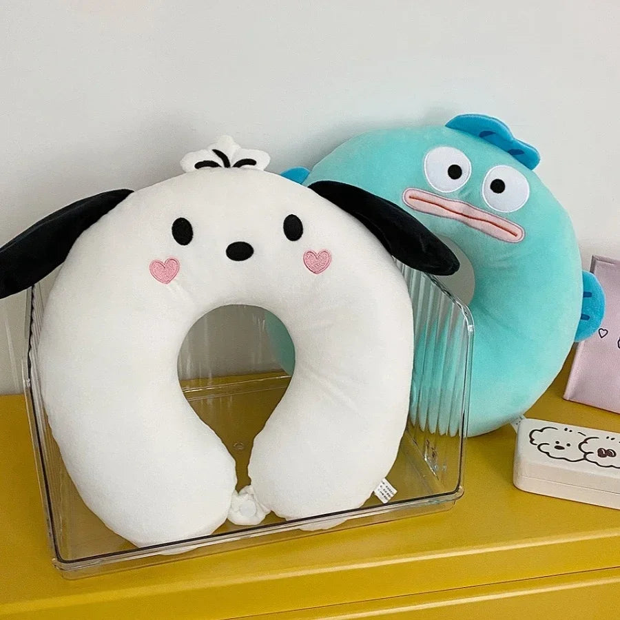 Cinnamoroll Pochacco Hangyodon Kawaii U-shaped Pillow Sanrio Plush Neck Cushion Office Students Sleeping Portable Travel Pillows