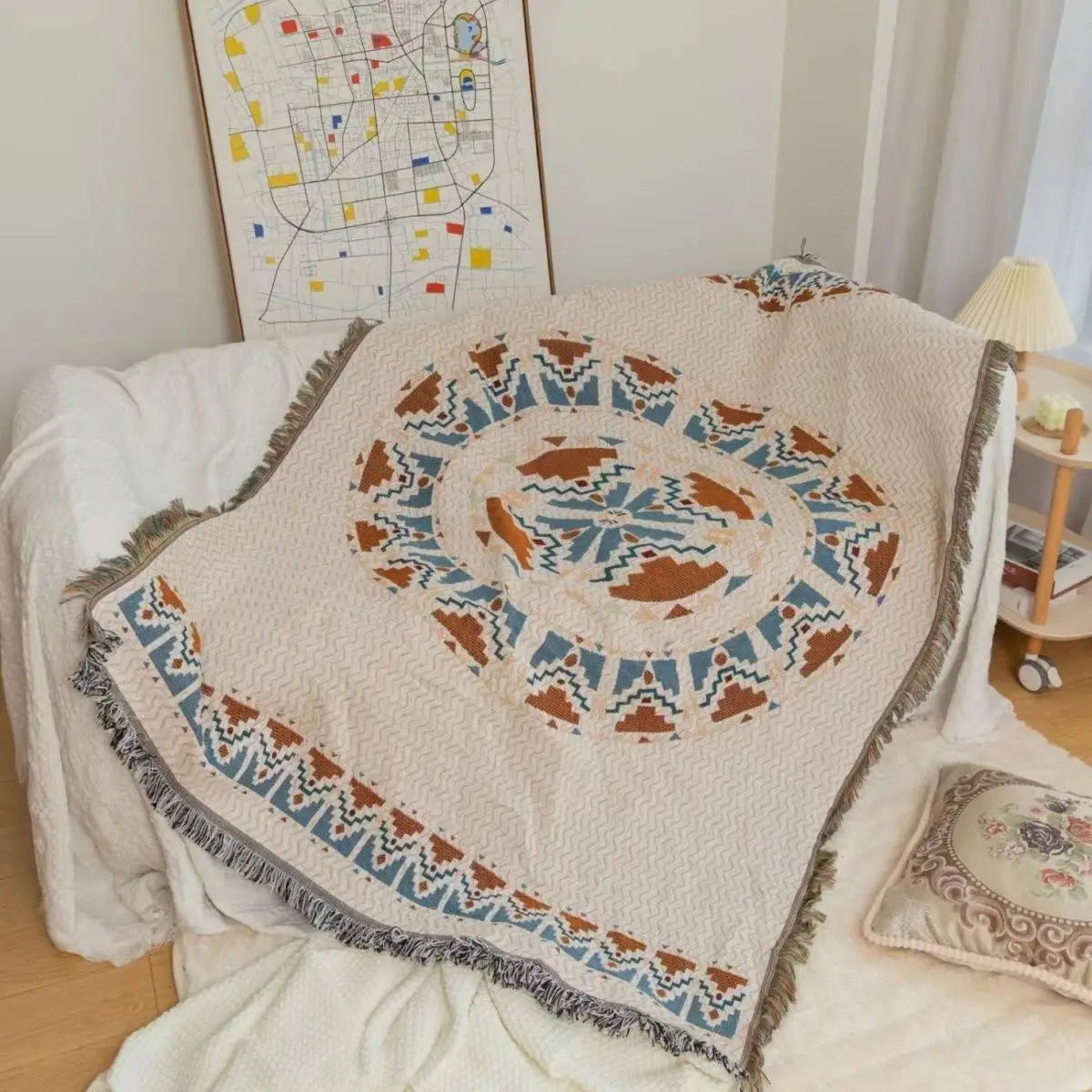 Camping Picnic Blanket Tribal Blankets Indian Outdoor Rugs Boho Decorative Bed Blankets Plaid Sofa Mats Travel Rug Tassels Linen
