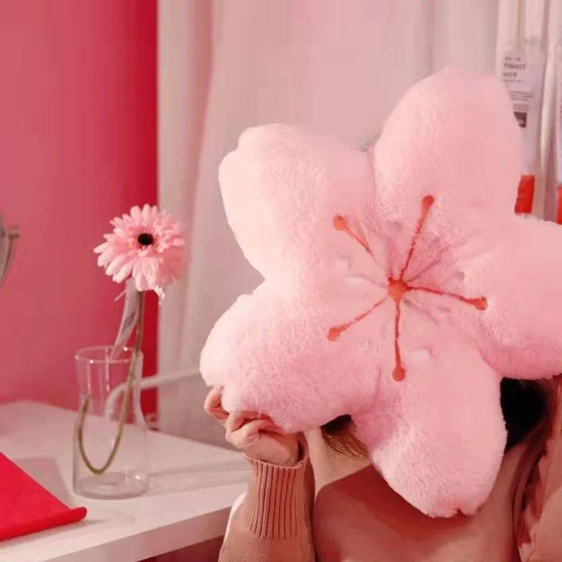 Ins Pink Cherry Petals Pillow Girl Bedroom Living Room Decor Bay Window Floor Seat Cushion Plush Tatami Cherry Blossom Cushion