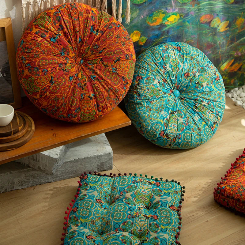 Bohemian Style Thickened Cotton Linen Cushion for Ground Lazy People with Moroccan Window Tatami Mat Pillow Puff Cushion That