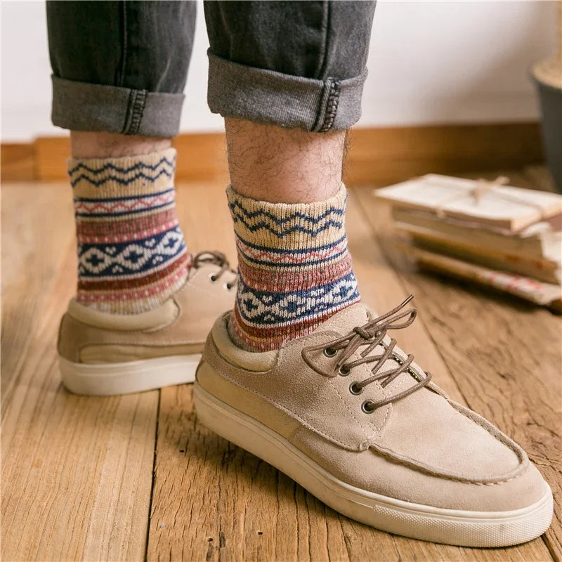 Geometric Striped Thicken Wool Socks for Men Warm Cashmere Novelty Funny Crew Winter Christmas Gift Dropship