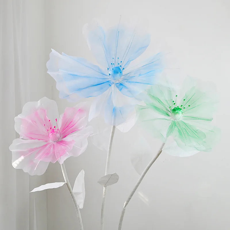 70/60/50cm Giant Gauze Flowers Artificial Poppy Flower Wedding Decoration Girl Birthday Party Props Fairy Garden Party Decor