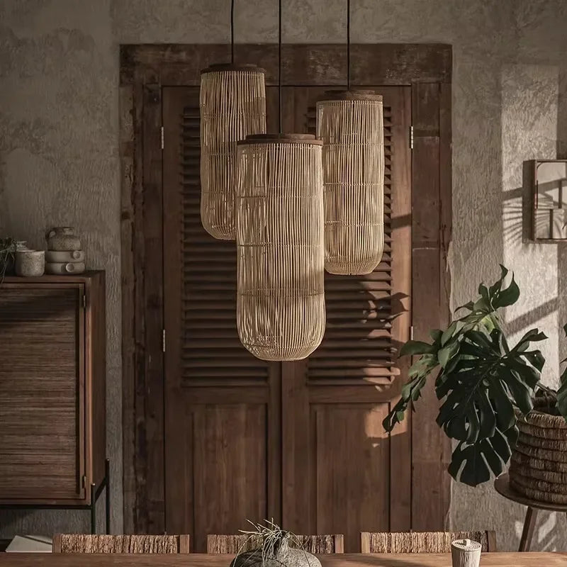 Japanese Rattan pendant light vintage laterns Wabi-sabi Lights Living Room dining lights hanging Homestay kitchen island light