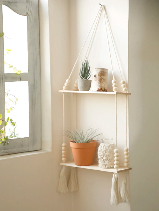 Macrame Hanging Shelf Wall Decor Handmade Rope Rustic Wood Floating Wall Shelf Display Stand Corner Wall Shelf For Photos Plant