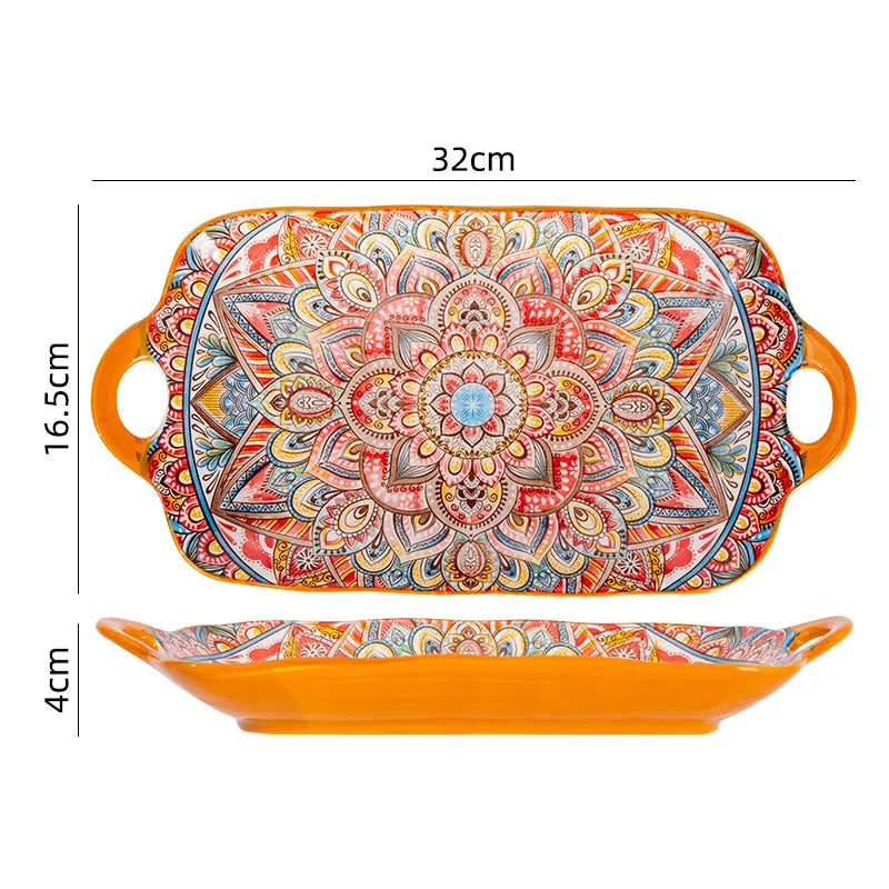 Vintage Ceramic Tableware Bohemia Style Dinner Plates Sets Kitchen Supplies Full Tableware of Plates Porcelain Dinnerware Set