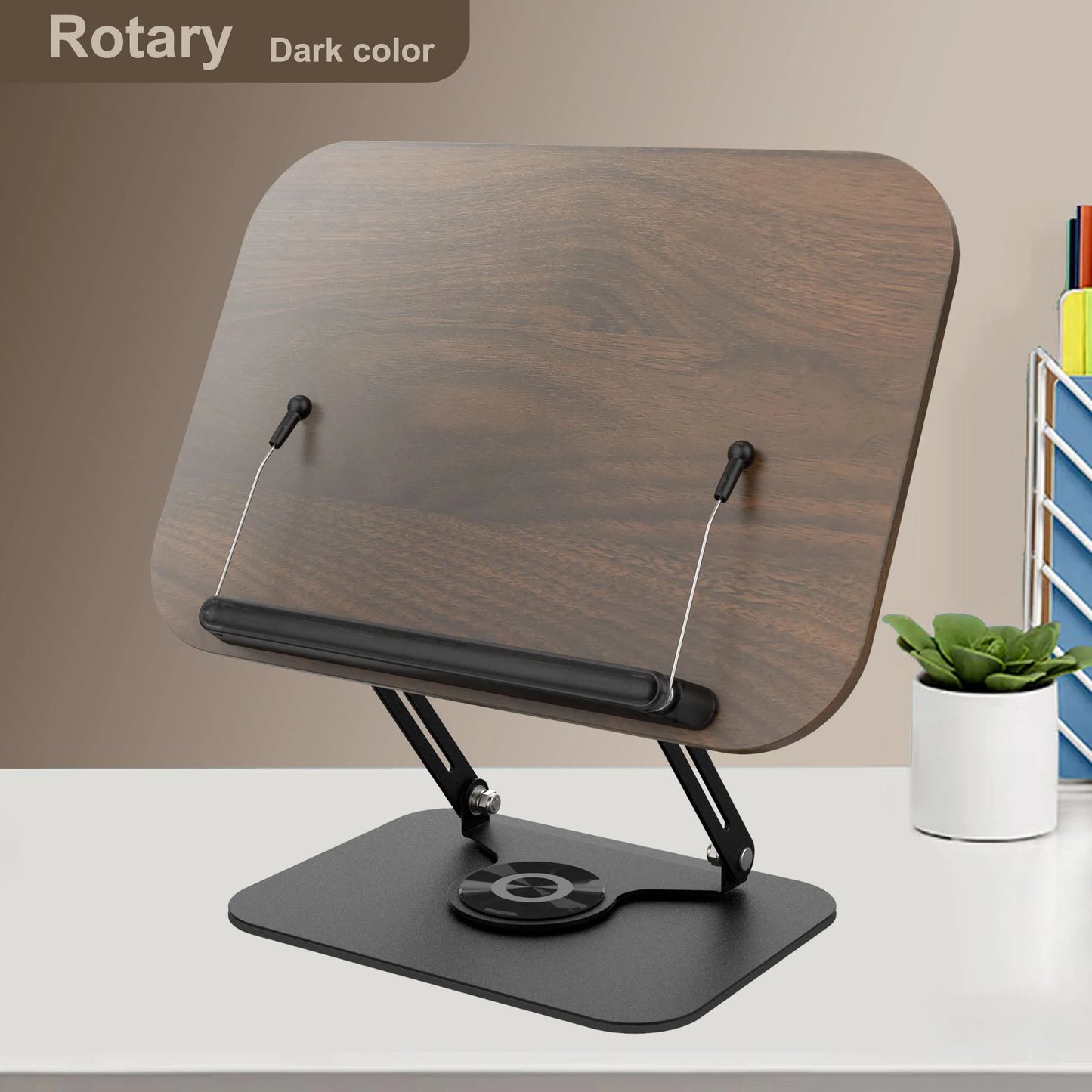 NEW Book Stand for Reading Adjustable Book Holder with 360° Rotating Base Elastic Page Clips Foldable Desktop Riser Stand