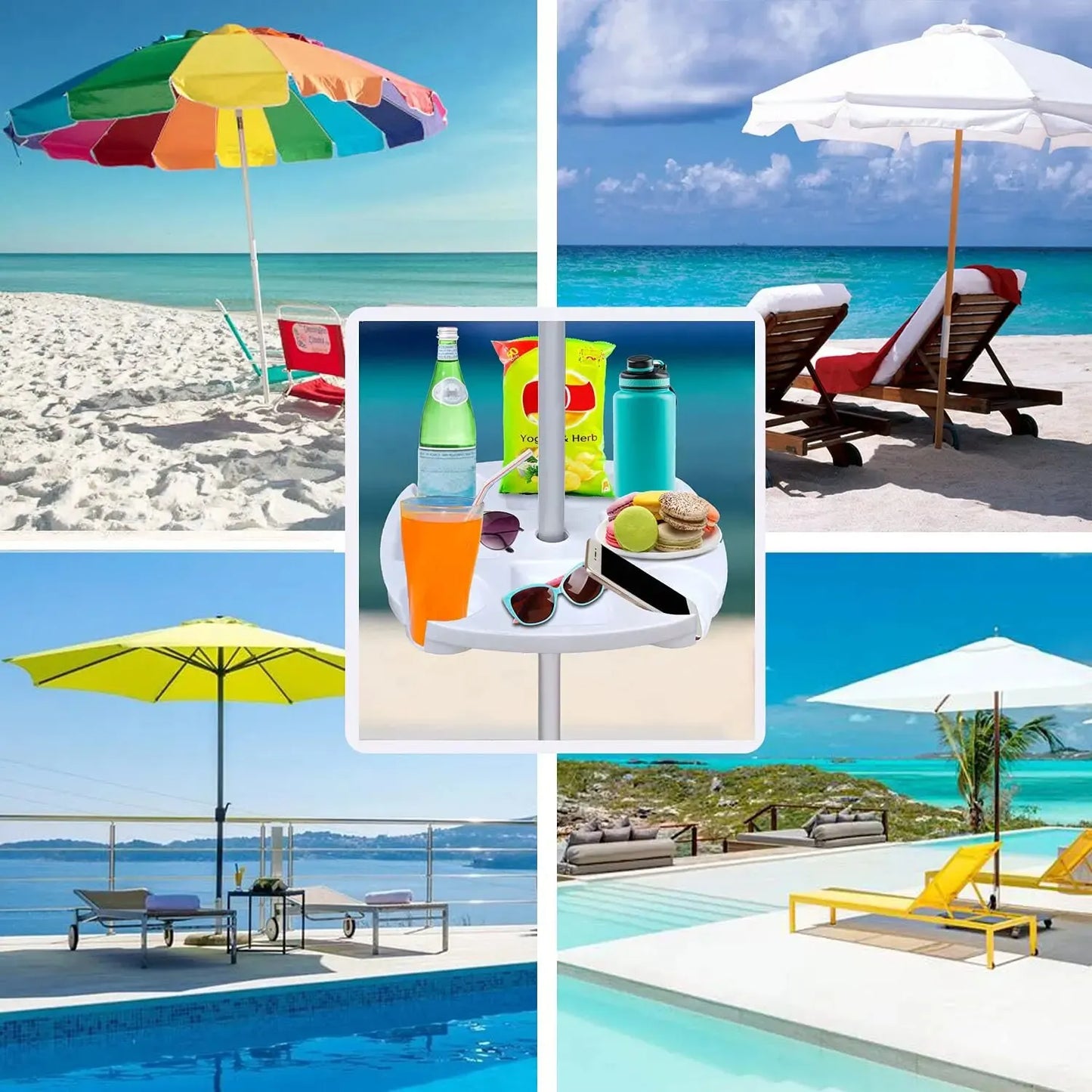 CYBeach Umbrella Umbrella Tray, with 4 Cup Holders and 4 Snack Grids, Suitable for Beaches, Terraces, Gardens and Swimming Pools