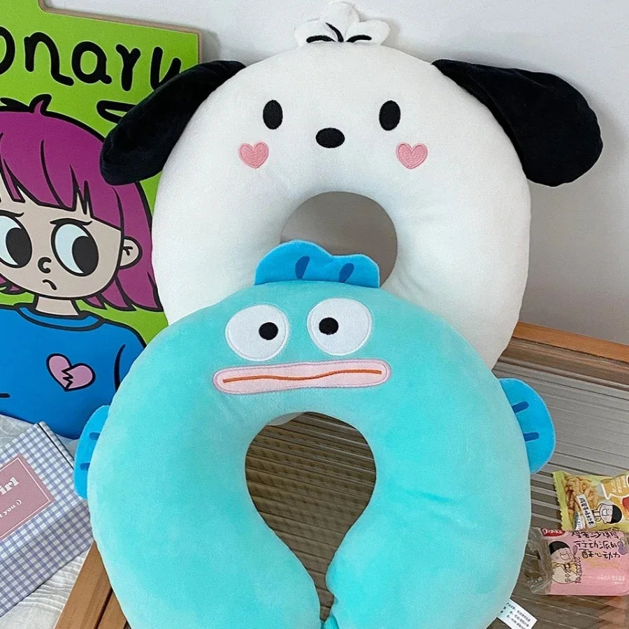 Cinnamoroll Pochacco Hangyodon Kawaii U-shaped Pillow Sanrio Plush Neck Cushion Office Students Sleeping Portable Travel Pillows