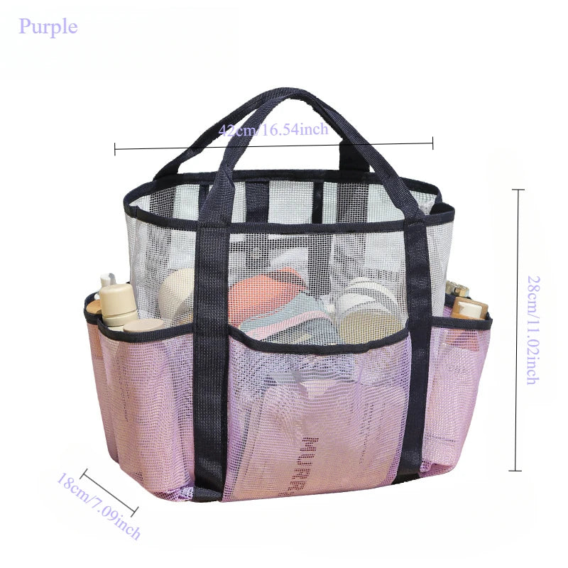 Beach Bag for Women Mesh Travel Tote Family with Multiple Pockets Lightweight Beach Buckle Closure Organizer Bag for Sunscreen