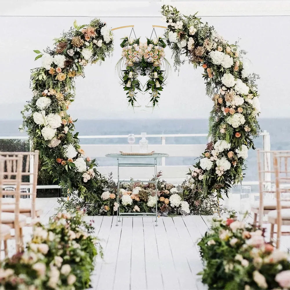 2Pcs 8.2FT&3.87FT Metal Curved Top Wedding Arch Frames Gold Curved Arch Backdrop Stand Balloon Arch Stand with Base for Birthday