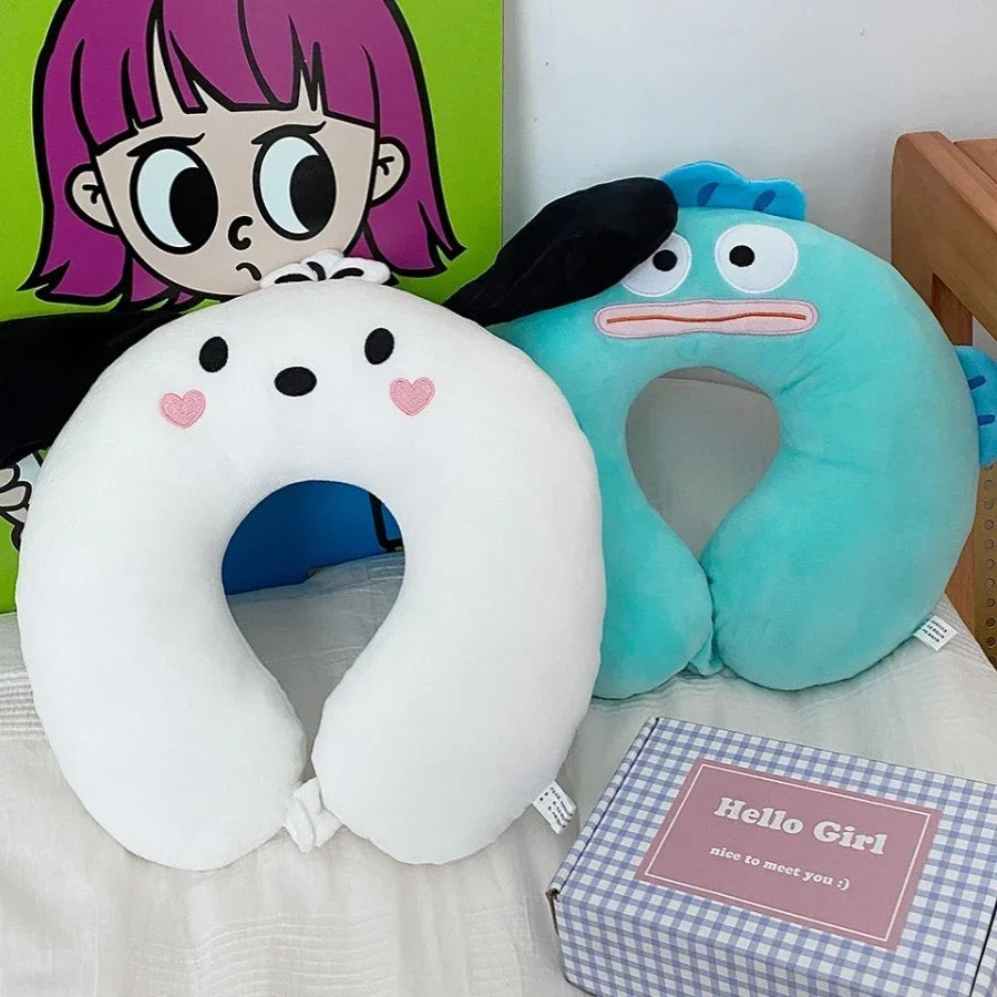 Cinnamoroll Pochacco Hangyodon Kawaii U-shaped Pillow Sanrio Plush Neck Cushion Office Students Sleeping Portable Travel Pillows
