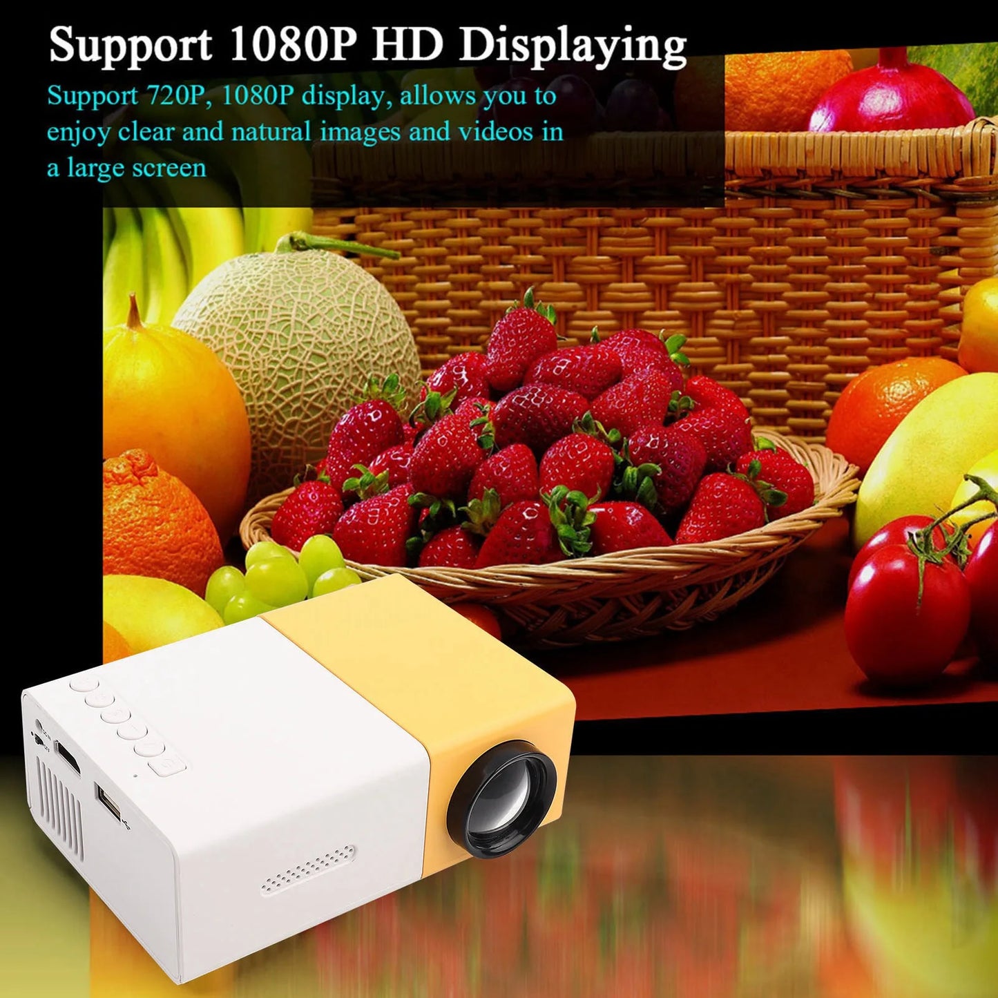 Projector 5 X 3.2 X 1.9In Portable Small Size Stylish 1080P LED Projector Convenient Practical for Travel Movies Games Camping