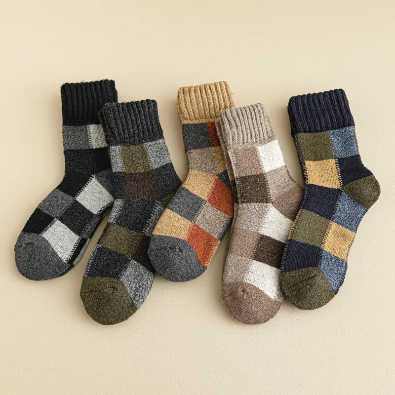 5pairs Winter Men's Warm Thermal Colorblock Thick Wool Socks Warm Colorblock Soft Comfortable Plush Snow Floor Sock High Quality
