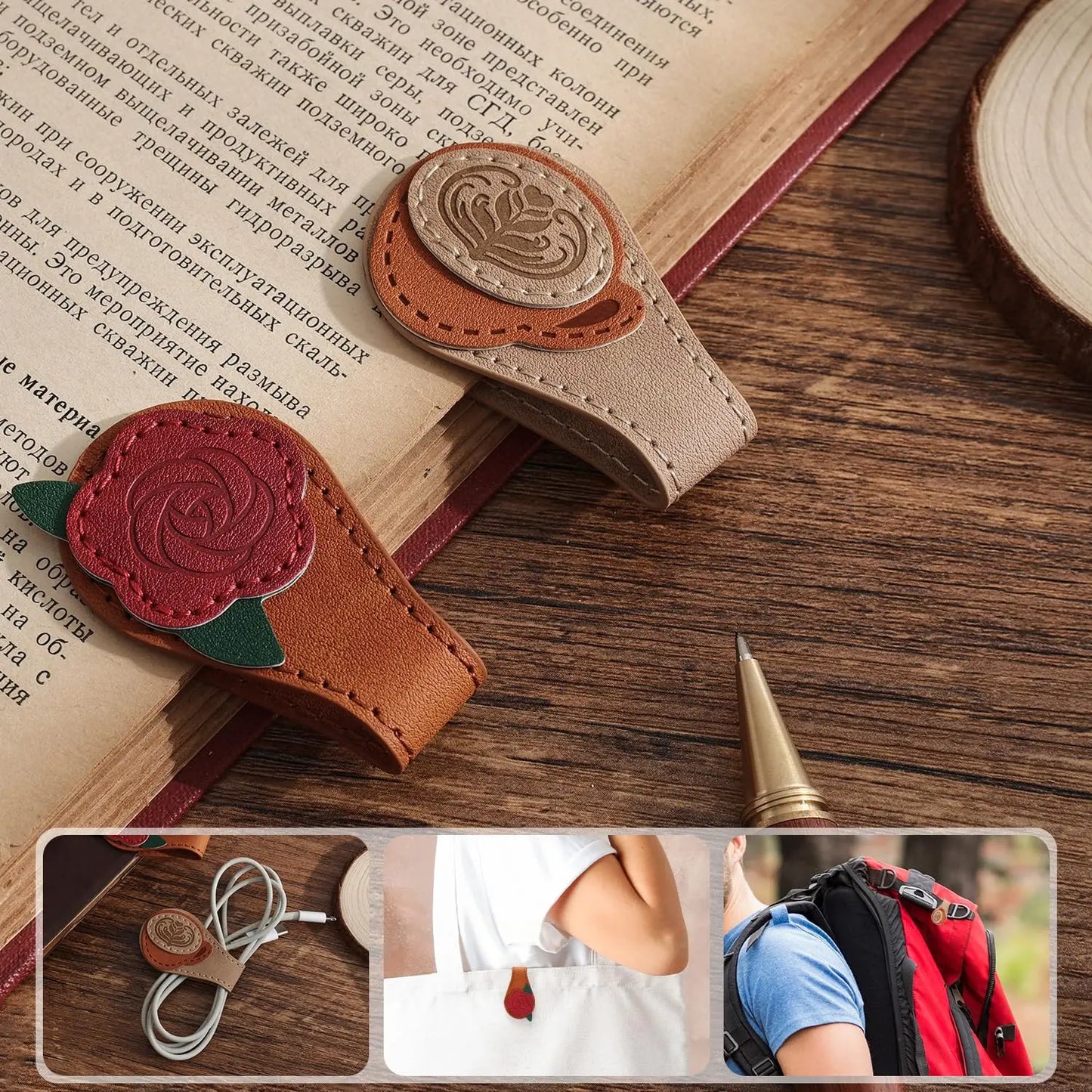 2 pieces of vintage magnetic leather bookmarks, women's leather magnetic bookmarks, bookmark clamping accessories