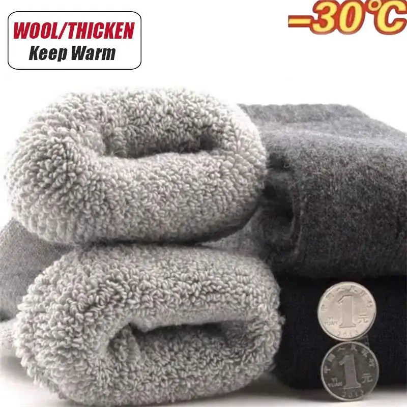 3Pairs/Men's Winter Warm Wool Socks Women Super Thick Heart Thickened Loop Merino Wool Socks Cold Resistant Snow Plush Stockings