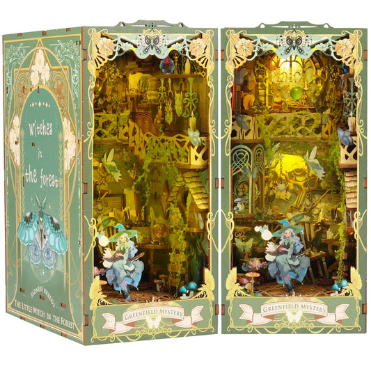 DIY Book Nook Miniatures Shelf Mini Doll House Kit LED Glowing Book Nook Dollhouse Wooden Bookshelf Home Decoration NewYear Gift