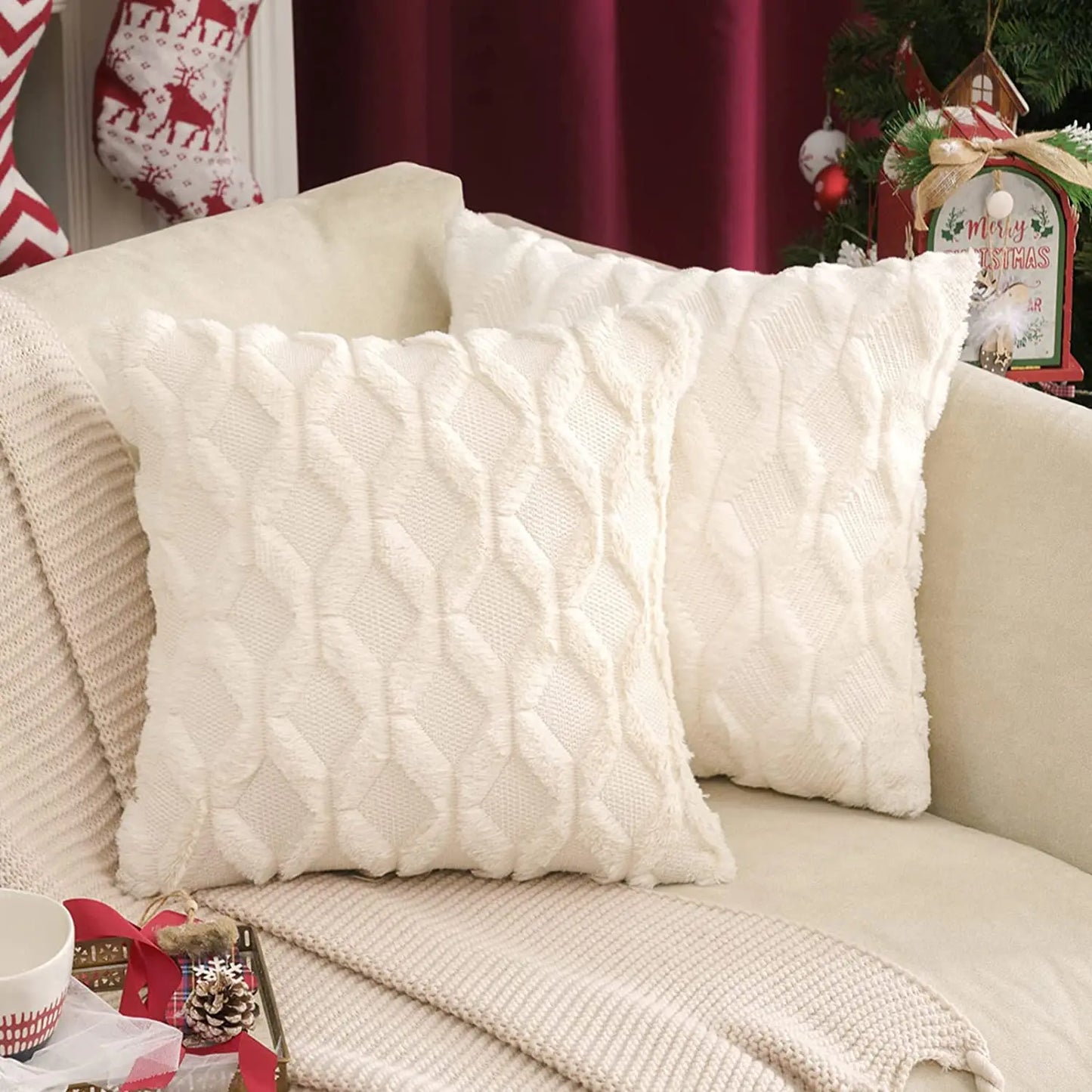 Soft Decor Plush Pillow Cozy Cushion Cover 45x45cm Home Decor Throw Pillow Cover Living Room Bedroom Sofa Christmas