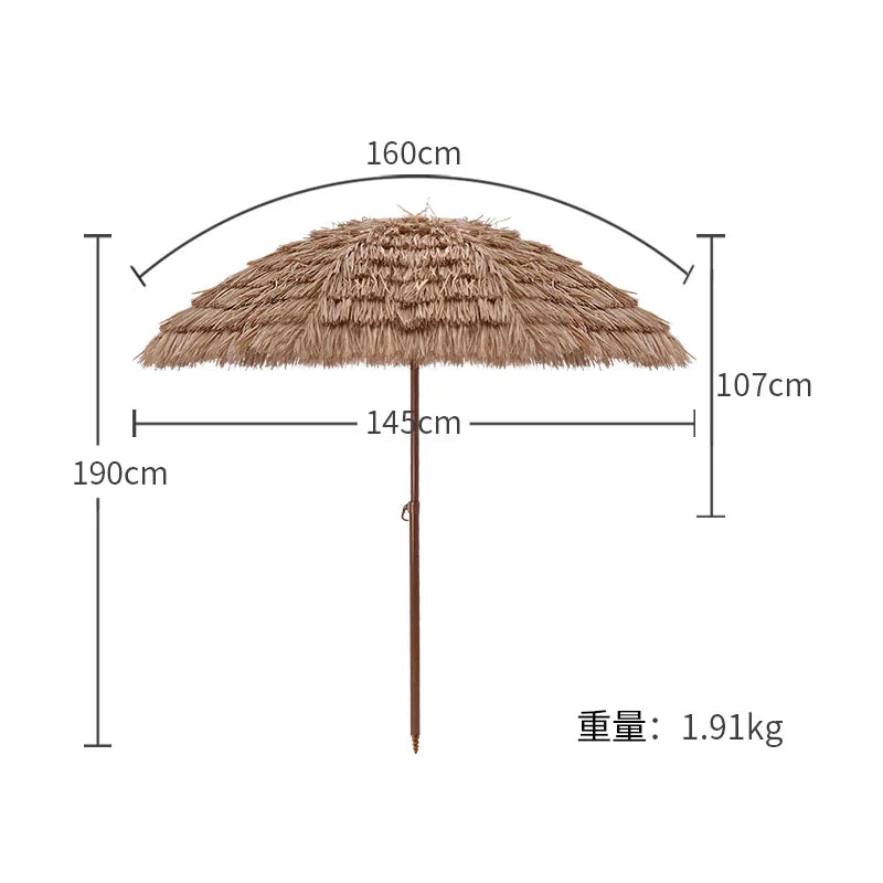 6.23ft/1.9m Height Beach Umbrella Height Adjustable Outdoor Patio Umbrella 8 Ribs Thatched Tiki Umbrella for Garden Patio
