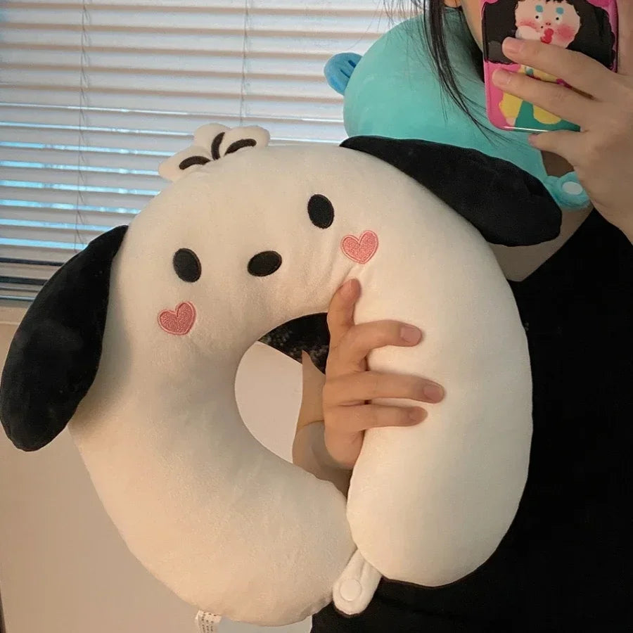 Cinnamoroll Pochacco Hangyodon Kawaii U-shaped Pillow Sanrio Plush Neck Cushion Office Students Sleeping Portable Travel Pillows