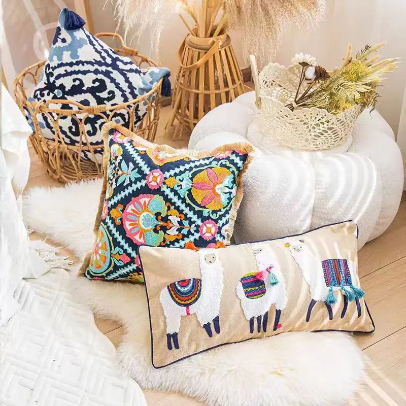 Moroccan Pillowcase Living Room Sofa Decor Handmade Pillow Cover Indian Exotic Ethnic Style Boho Embroidery Cushion Pillow Cover