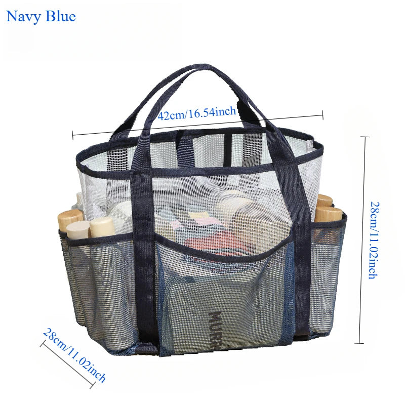Beach Bag for Women Mesh Travel Tote Family with Multiple Pockets Lightweight Beach Buckle Closure Organizer Bag for Sunscreen
