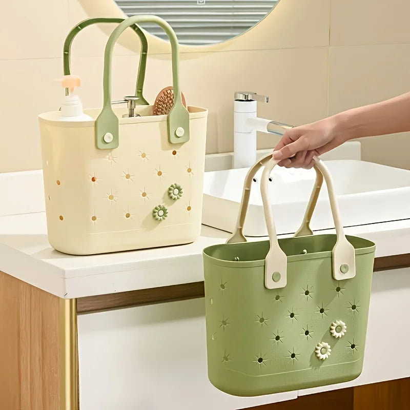 beach bagWaterproof Rubber Beach Tote Bag Floral Print Design Durable Travel Organizer with Soft Handles Camping Gym Toiletries