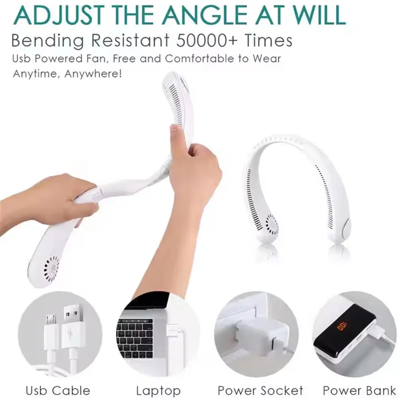 Mini Neck Portable Bladeless Fan Rechargeable Leafless Hanging Fans Air Cooler Cooling Wearable Neckband Fans