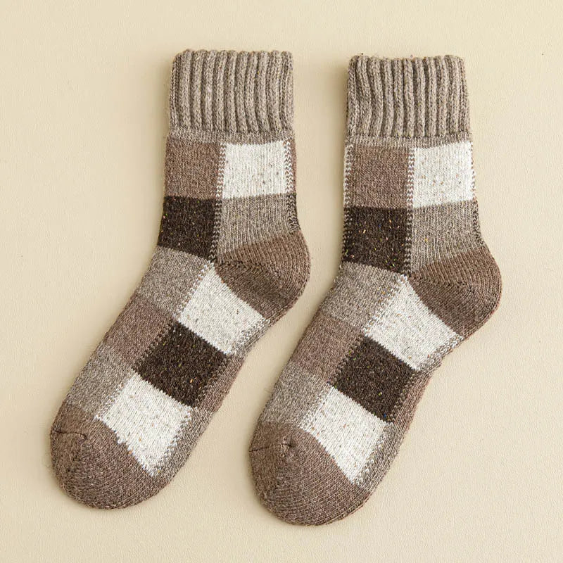 5pairs Winter Men's Warm Thermal Colorblock Thick Wool Socks Warm Colorblock Soft Comfortable Plush Snow Floor Sock High Quality